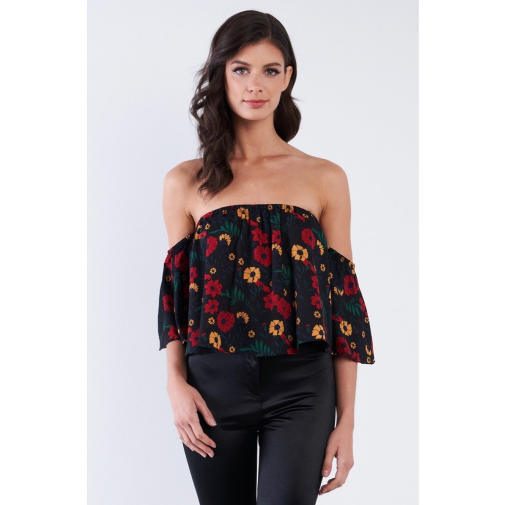 'Cozumel' Floral Off Shoulder Bell Sleeve Blouse